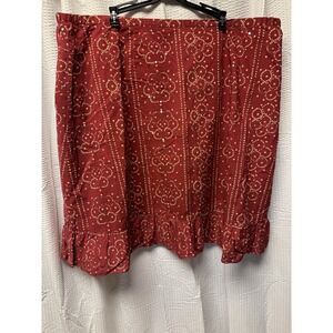 Women's 3X Burgundy Bandhani Print Skirt Ruffle Hem Lined Sequin Zip Side